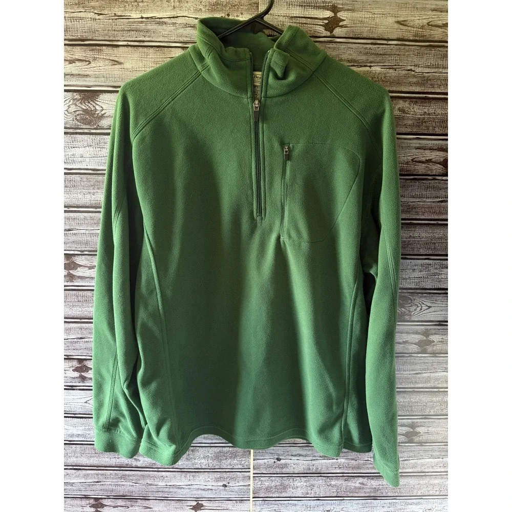 LL Bean Men's Long-Sleeved 1/4 Zip Fleece Pullover Size M Green Chest Pocket